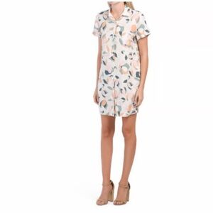 Rachel Zoe 100% Linen Floral Short Sleeve Shirt Dress Size L